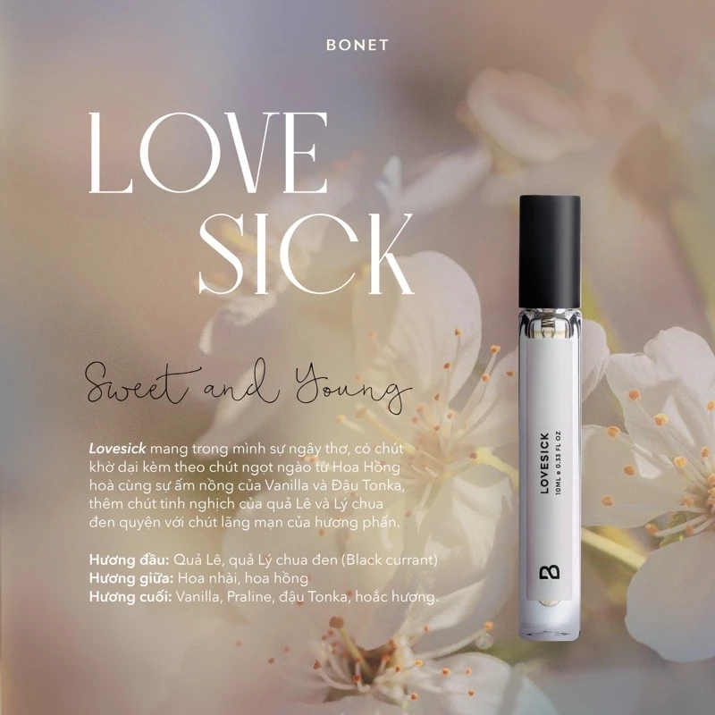 Nước Hoa BONET Lovesick EDP Ngọt Ngào Trẻ Trung 10ml