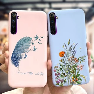 Ốp điện thoại TPU dẻo in hoa & lông vũ đáng yêu cho Oppo Realme 6 6 Pro 6i 5i 5s 5 3 7 Pro Rmx2001