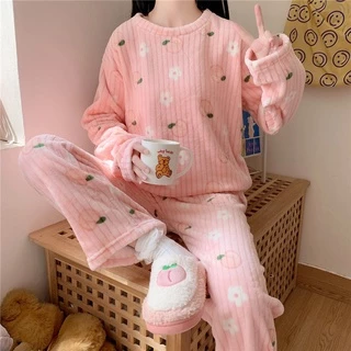 [ FREESHIP ĐỔI TRẢ] Đồ bộ ngủ nữ dễ thương, pijama, quần áo mặc nhà dài tay nỉ bông nhung lông giữ nhiệt thu đông QA13