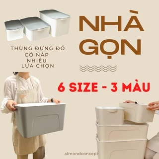 Hộp Nhựa Cứng Đựng Đồ Cao Cấp Có Nắp, Thùng Đựng Quần Áo, Đồ Chơi, Dụng Cụ Đa Năng - Màu Trắng/Xám/Be - almondconcept