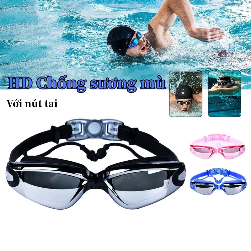 【Kèm hộp】Kính bơi người lớn tráng gương,Kính bơi chống tia UV,Có bịt tai cho nam nữ