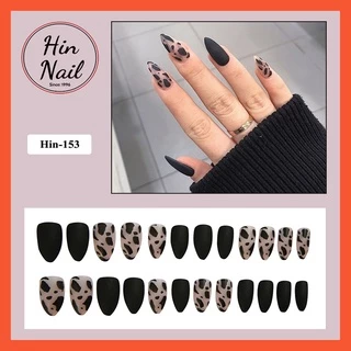 nail box 24 móng giả nhọn dài kèm keo Hin Nail đen nhám cá tính