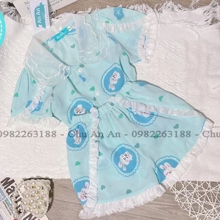 Bộ Ngủ Pijama Lụa Mango Phối Cổ Ba Lá -  Hàng Thiết Kế Cao Cấp Tay Cộc .Bộ Ngủ Bé Gái Cao Cấp