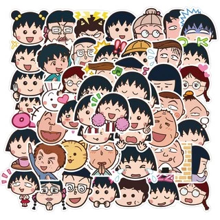 Set 50 miếng nhãn dán chống thấm nước hình chibi Maruko- Chan đáng yêu xinh xắn