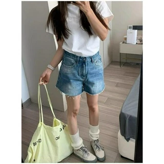 Size Lớn Mỹ Retro Quần Short Denim Ống Rộng Nữ Mùa Hè Mỏng Hơn Nhìn Cao Cấp Rời Quần Thẳng