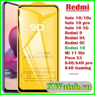 Cường lực Full màn Xiaomi Redmi 5A Mi 6x / Mi A2 full keo Redmi 10 Redmi 9 9A 9C 9T Note 7/8/9/9s K40 gaming Mi 11 lite