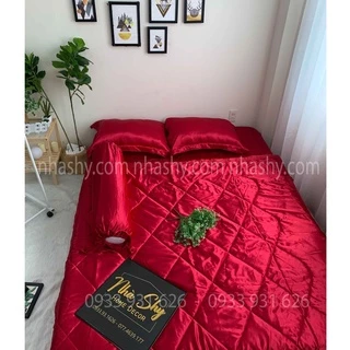 TRỌN BỘ DRAP GIƯỜNG PHI LỤA BÓNG CAO CẤP - MÀU ĐỎ ĐÔ - MÃ 08