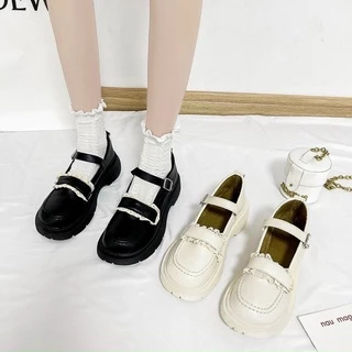 Giày ulzzang vintage quai ngang viền ren trắng xinh