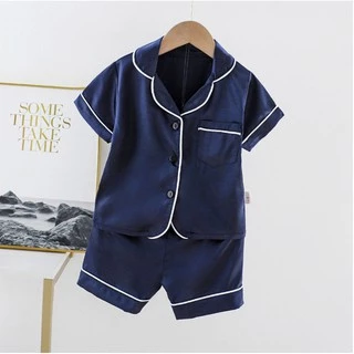 Bộ Pijama Cộc Tay Lụa Trơn Cho Bé Trai, Bé Gái, Bộ Ngủ Mặc Nhà Chất Lụa Satin Cao Cấp Cực Xinh Từ 8-28kg - Kids House