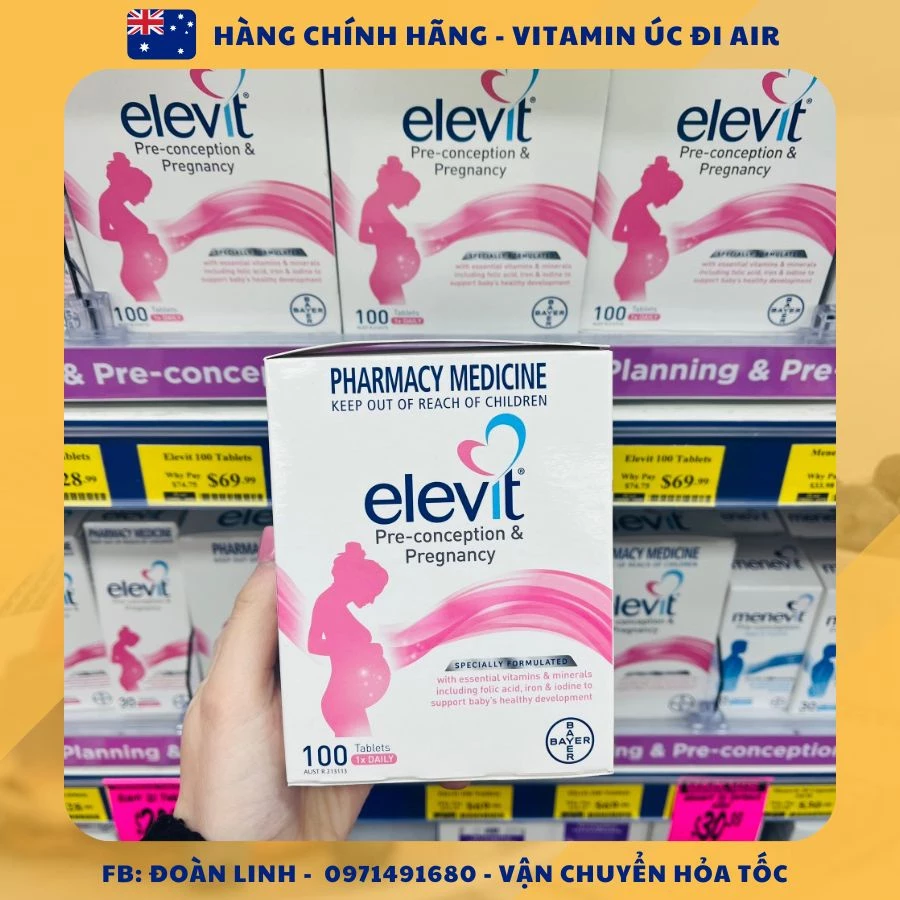 Viên Uống Bổ Sung Vitamin Tổng Hợp Dành Cho Bà Bầu Elevit Mẫu Mới 100 Viên, Hàng Chuẩn Úc