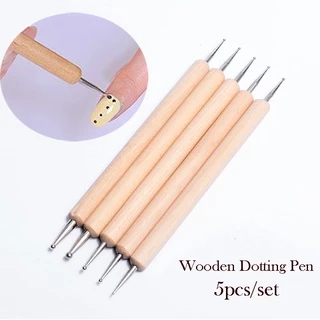 Set 5 bút chấm bi hai đầu cán gỗ dùng vẽ nail trang trí móng tay nghệ thuật C-57