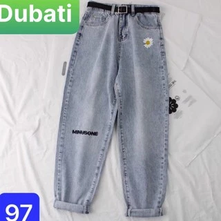 QUẦN BAGGY JEAN NỮ CHẤT BÒ XANH THÊU HOA CÚC LƯNG CAO NÂNG MÔNG HÀN QUỐC - DB 97- DUBATI FASHION