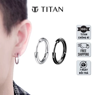 Khuyên tai nam nữ tròn unisex đen trắng, bông tai xỏ lỗ cá tính màu bạc 925 không gỉ, khuyên kẹp vành tai Titan Shop