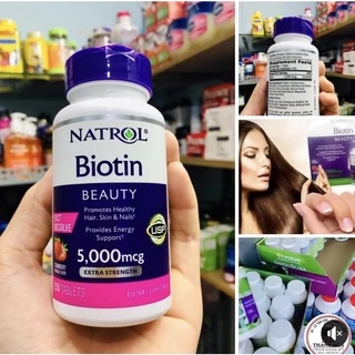 [Chỉ Bán Hàng Mỹ] Viên Ngậm Hỗ Trợ Mọc Tóc Natrol Biotin, Giảm Rụng Tóc và Mượt,Đep Da 5000mcg 250 Viên - Biotin 5000mcg