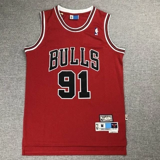 Áo thun bóng rổ NBA Jersey Chicago Bulls No.91 Rodman phiên bản cổ điển màu đỏ size lớn thời trang năng động