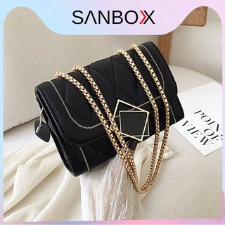 Túi xách nữ đẹp mini đeo chéo khoá gương thời trang Sanbox Shop hoạ tiết kẻ trần trám đi chơi đi tiệc