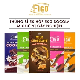 [THÙNG SỈ 50 HỘP ĐỦ 7 VỊ 50G] Kẹo socola sữa siêu ngon 50g đủ vị FIGO, đồ ăn vặt văn phòng bán chạy