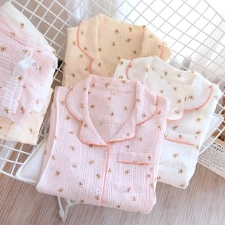 Bộ Pijama ở cữ sau sinh chất liệu xô nhật, xô muslin mềm mại và thoáng mát, đồ ngủ sau sinh chất liệu xô nhật cao cấp