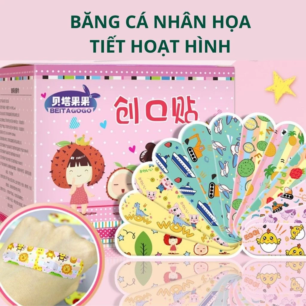 [HÀNG CÓ SẴN] Hộp 120 miếng băng dán cá nhân hồng họa tiết hoạt hình dễ thương