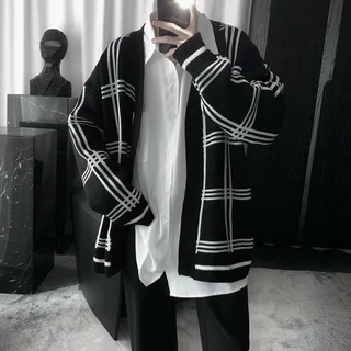 Áo Cardigan Kẻ Trắng Đen Unisex