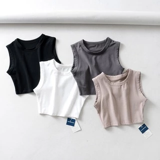 Áo Croptop Sát Nách Màu Trắng Đen Phong Cách Vintage Đường Phố Hàn Quốc