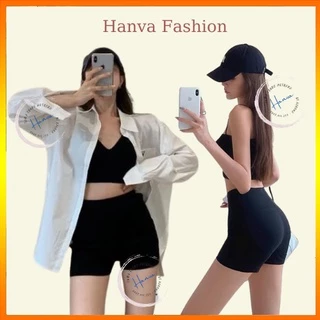 Quần Legging Đùi Biker Short Nữ Nâng Mông Cạp Cao Chất Cotton Dày Dặn Co Giãn Ôm Mông Hack Dáng Hanva