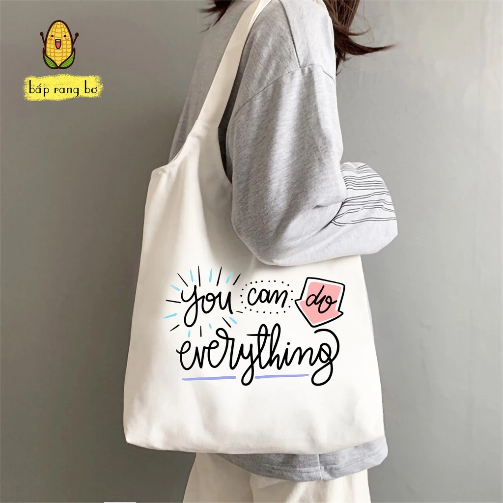 Túi tote đeo vai đi học vải canvas hình chữ do everything unisex nam nữ totebag