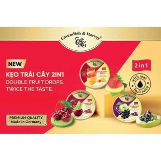 Kẹo trái cây hộp thiếc Đức Cavendish & Harvey double fruit 2 vị ( new )