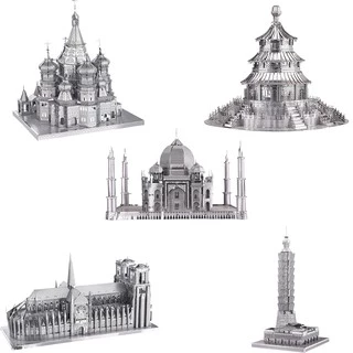 Chưa Ráp Mô Hình Thép 3D Công Trình Kiến Trúc Thế Giới Nhà Thờ Đức Bà Paris, Đền Thiên Đường, Taipei 101, Taj Mahal