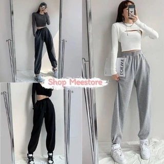 Quần Jogger Nỉ Nữ MEESTORE - Thun Trơn Bo Ống Dáng Rộng Cạp Chun Unisex dáng Ullzang