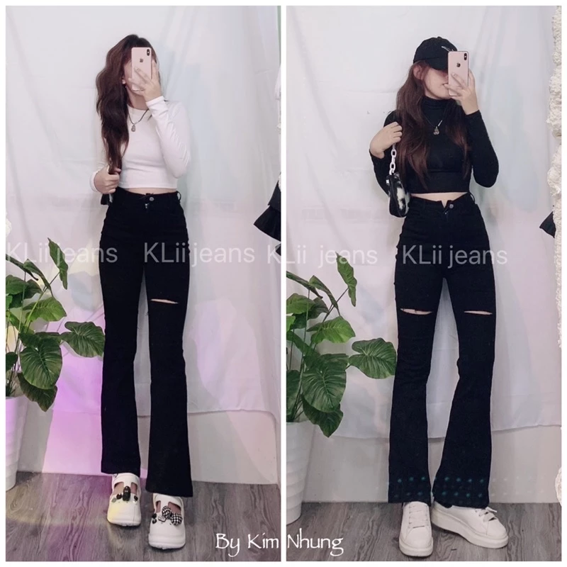 Quần jeans ống Loe rách cá tính dài 100cm
