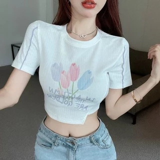 ÁO CROPTOP XÉO VẠT IN HOA TL2