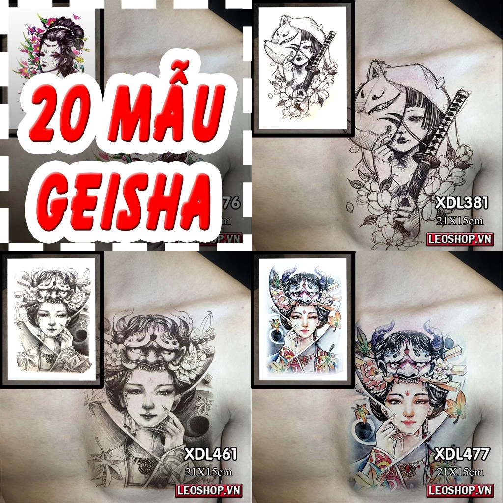 Hình Xăm Dán Geisha, Gái Nhật, Cô Gái Chụp Ảnh, Đóng Phim, Dễ Dàng Tẩy Xóa - Dùng 2-5 Ngày BST 3 (21x15 cm)