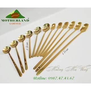 Thìa muỗng khuấy cà phê mạ vàng đầu tròn cán dài 17cm