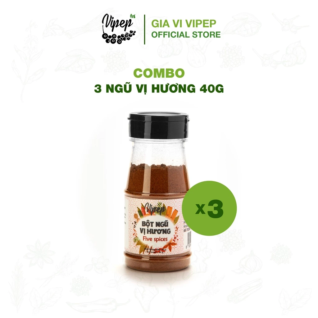 Bột ngũ vị hương Vipep 40g (hoa tiêu, đinh hương, quế, hoa hồi, ) - gia vị tẩm ướp thượng hạng set 3 hũ - Gia vị Vipep