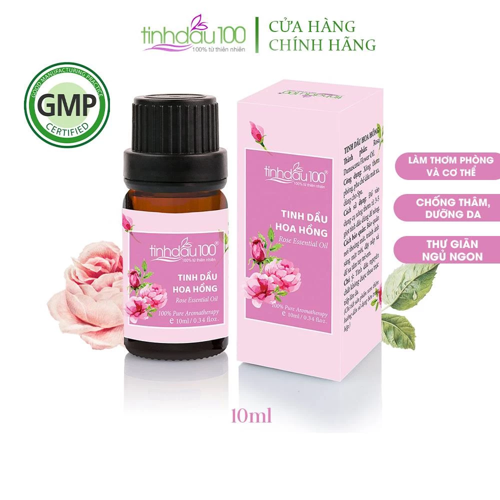 Tinh dầu hoa hồng Tinh Dầu 100 nguyên chất xông phòng ngủ, xông mặt, massage dưỡng da hương thơm quyến rũ 10ml