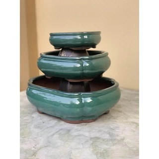 Chậu bonsai Áng mây xanh ngọc bộ 3 gốm Bát tràng 1 size BM-187