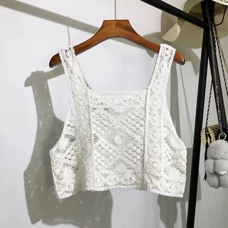 Áo croptop dệt kim không tay họa tiết hình học phong cách vintage thời trang mùa xuân cho nữ