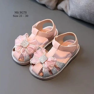 Giày sandal công chúa đính nơ kiểu bít mũi điệu đà duyên dáng cho bé gái 1 - 5 tuổi thời trang phong cách Hàn Quốc SG70