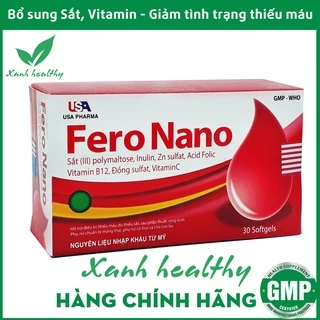 Viên uống Bổ máu Fero Nano - Hộp 30 viên-bổ sung Sắt, Acid Folic cho người thiếu máu, phụ nữ mang thai