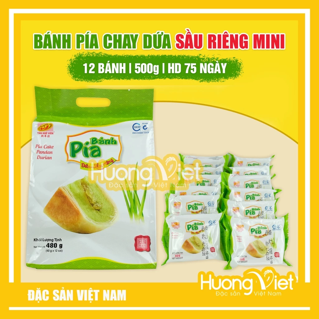 Bánh pía chay dứa sầu riêng mini, bánh pía không trứng Tân Huê Viên 500g, đặc sản Sóc Trăng  [TÚI 12 BÁNH]