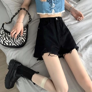 Quần short denim SUXI dáng chữ A cạp cao màu trơn thời trang cho nữ