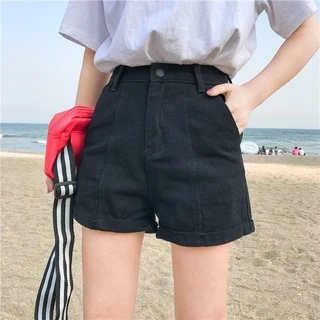 Quần short nữ kaki cạp cao, quần đùi jean nữ ống rộng lưng cao phong cách Ulzzang Hàn Quốc (SOOC)