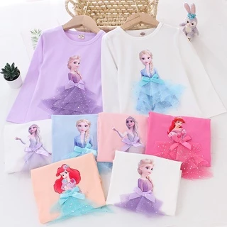 Mới 3D Công Chúa Series Ren Dài Tay Cho Bé Gái Thời Trang Trẻ Em Quần Áo Công Chúa Cao Cấp Cotton Cho 2-8 Tuổi