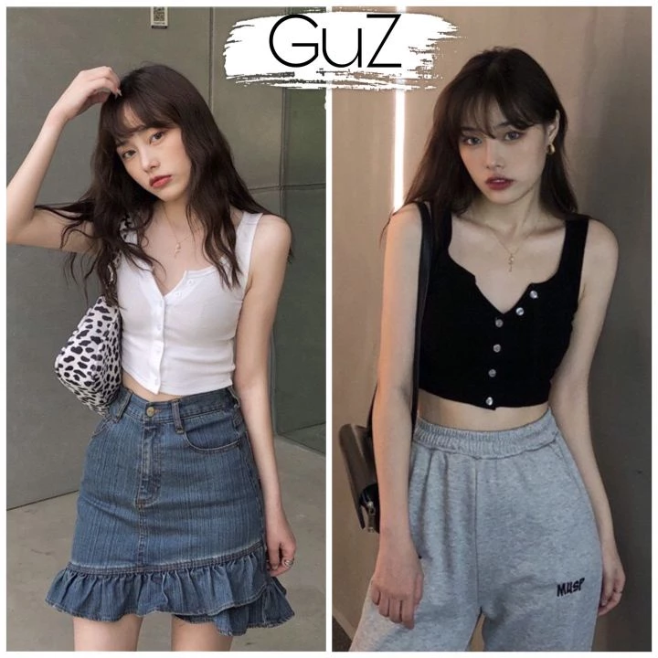 Áo ba lỗ nữ nẹp cúc croptop cá tính [FREESHIP] Áo khoét nách ôm body siêu chất GuZ