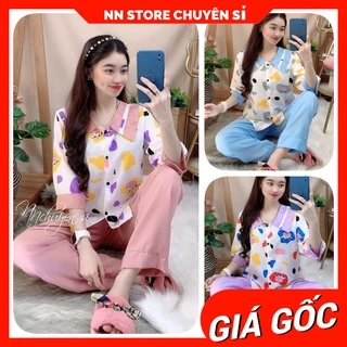 Đồ bộ nữ mặc nhà cổ tiểu thư chất kate mềm in hình dễ thương DBKTN49