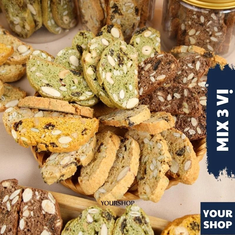 BISCOTTI Nguyên Cám 3 VỊ by Yourshop Bánh Ngũ Cốc Nướng Ăn Kiêng