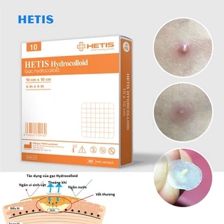 Miếng dán mụn, dán vết bỏng Hydrocolloid HETIS Hydrocolloid size 10x10cm (set 5 miếng)