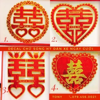 [CƯỚI] DECAL CHỮ SONG HỶ DÁN XE HƠI SIÊU ĐẸP