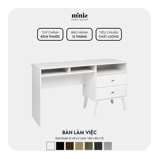 Bàn Làm Việc/ Bàn học bằng gỗ, 2 ngăn kéo Minis, đã lắp đặt sẵn, bảo hành 12 tháng